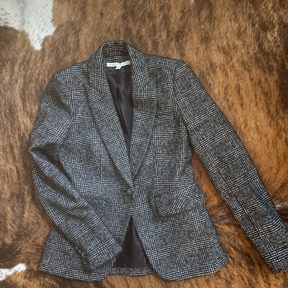 Veronica Beard Black and White Glen Plaid Blazer